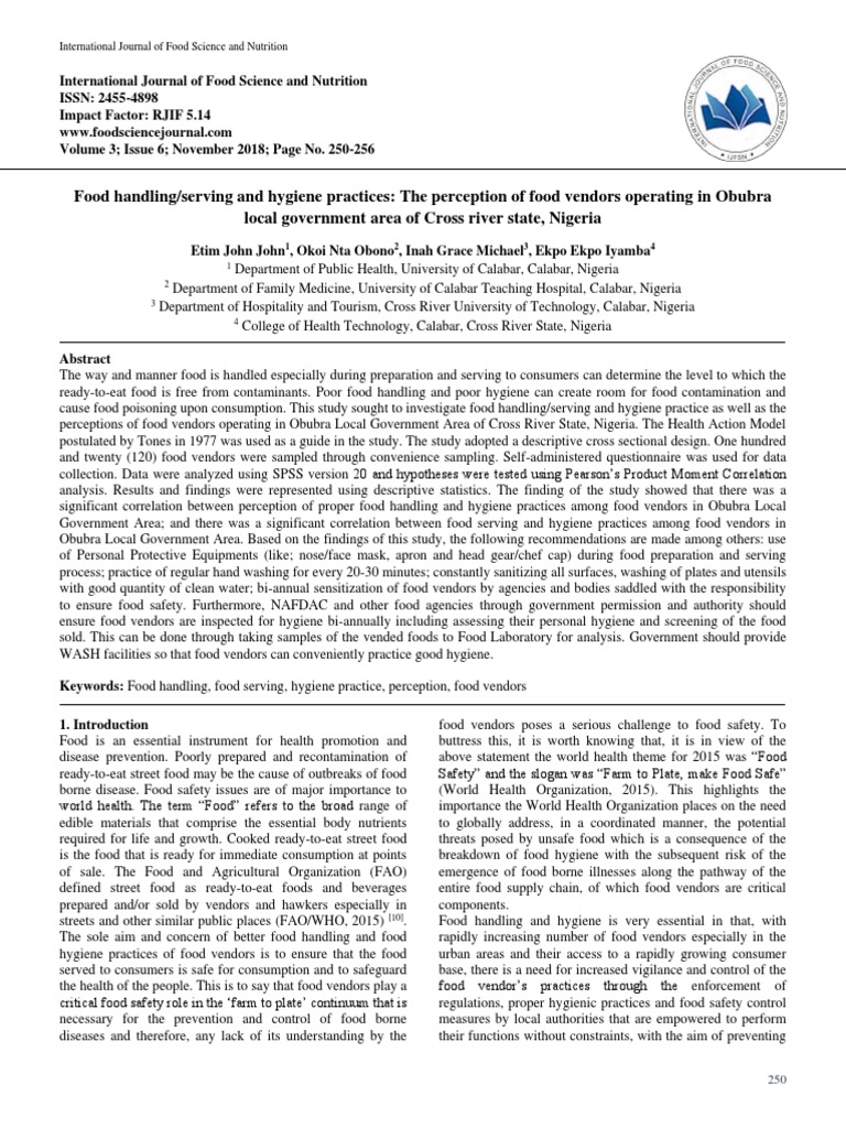 Food Handling Serving And Hygiene Practi Pdf Foodborne Illness Foods