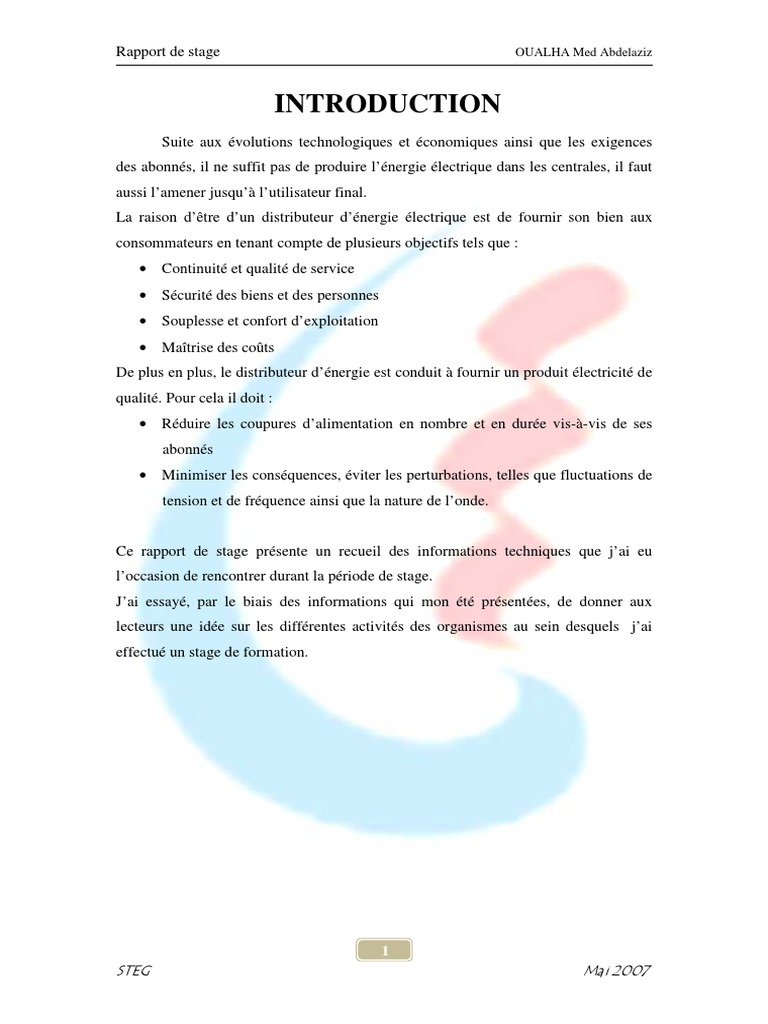 Rapport de stage à la STEG en 2007 | PDF | Ingénierie de l'énergie ...