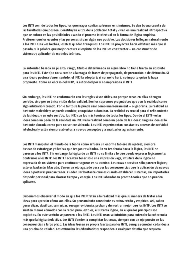 Características y habilidades de los INTJ | PDF | Teoría | Intuición