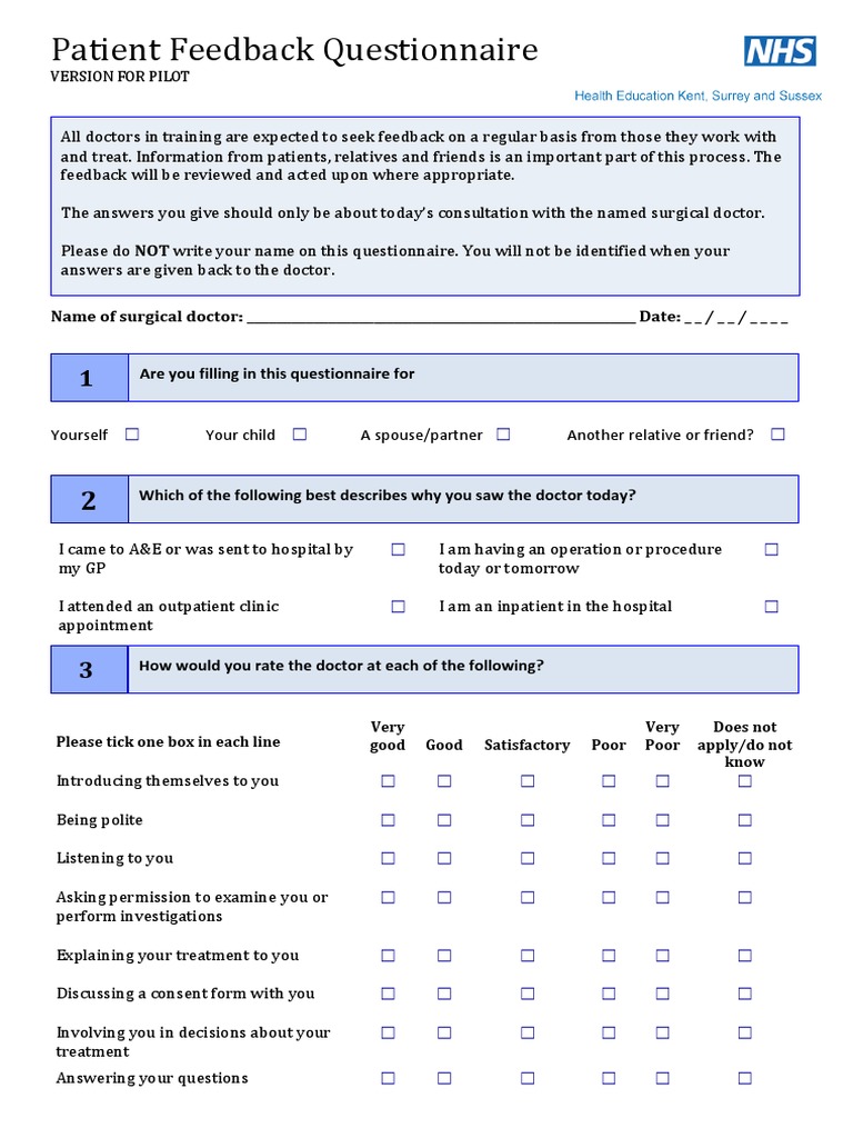 Patient Feedback Questionnaire PDF Patient Health Sciences