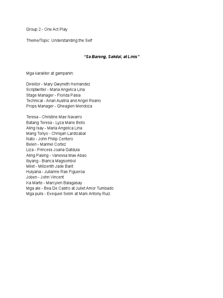 Group 2 One Act Play Script | PDF