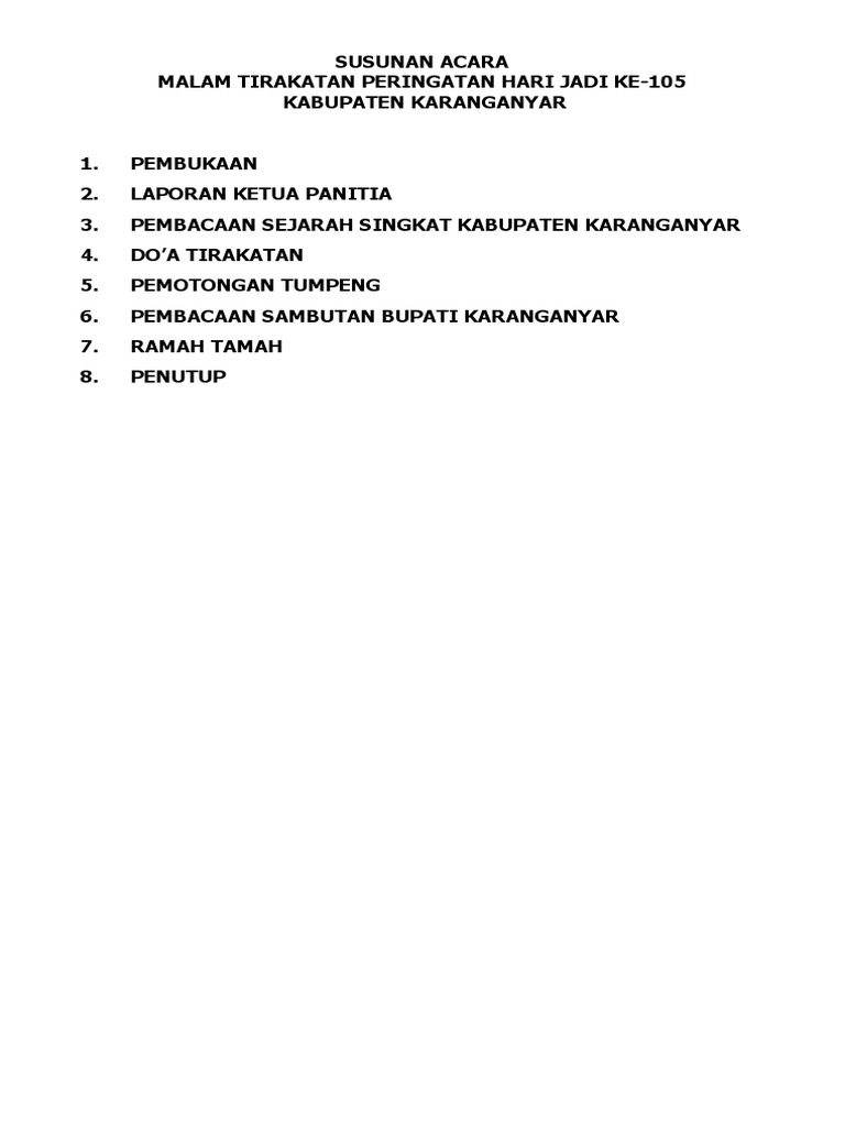 Susunan Acara Malam Tirakatan Hari Jadi | PDF