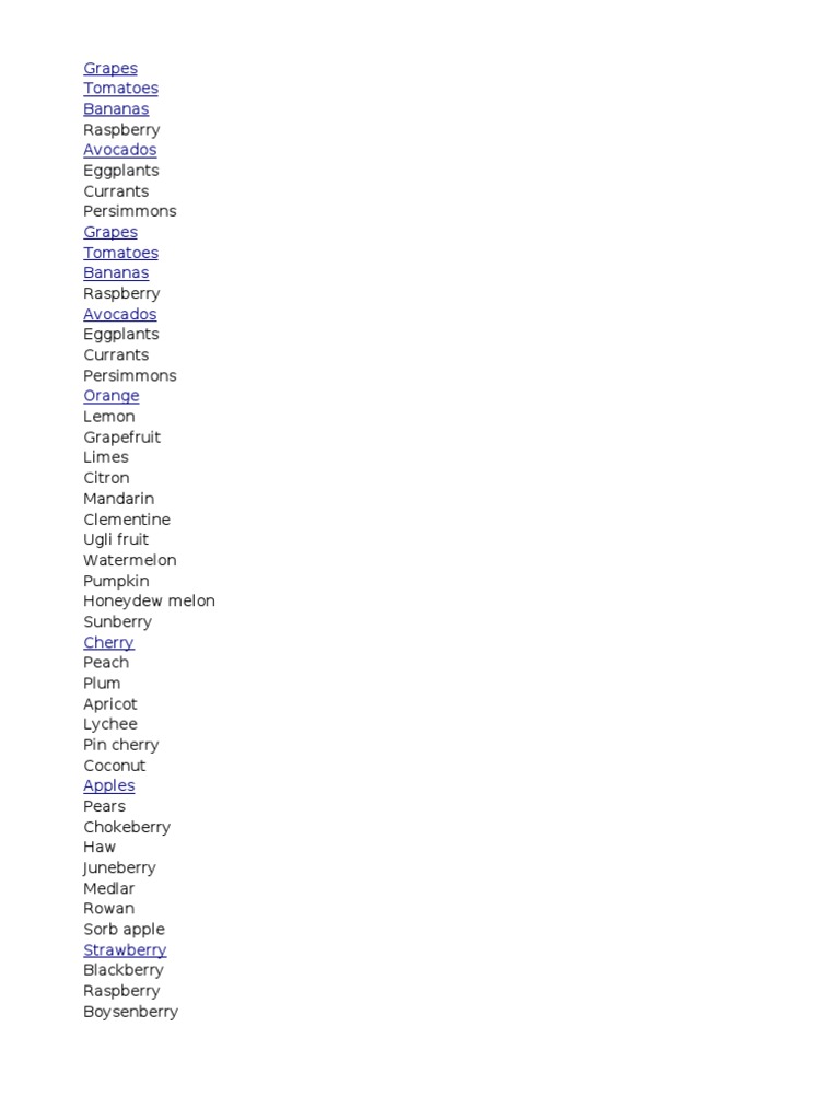 Comprehensive Fruit List Guide | PDF
