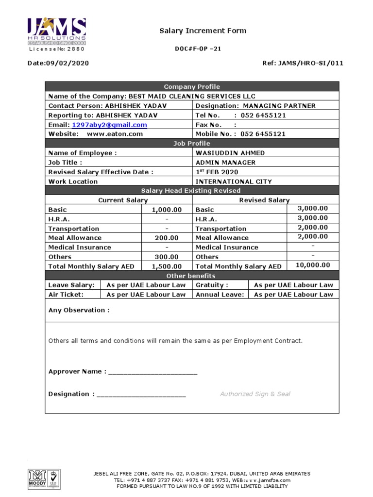 Salary Increment Form for Admin Manager | PDF | United Arab Emirates ...