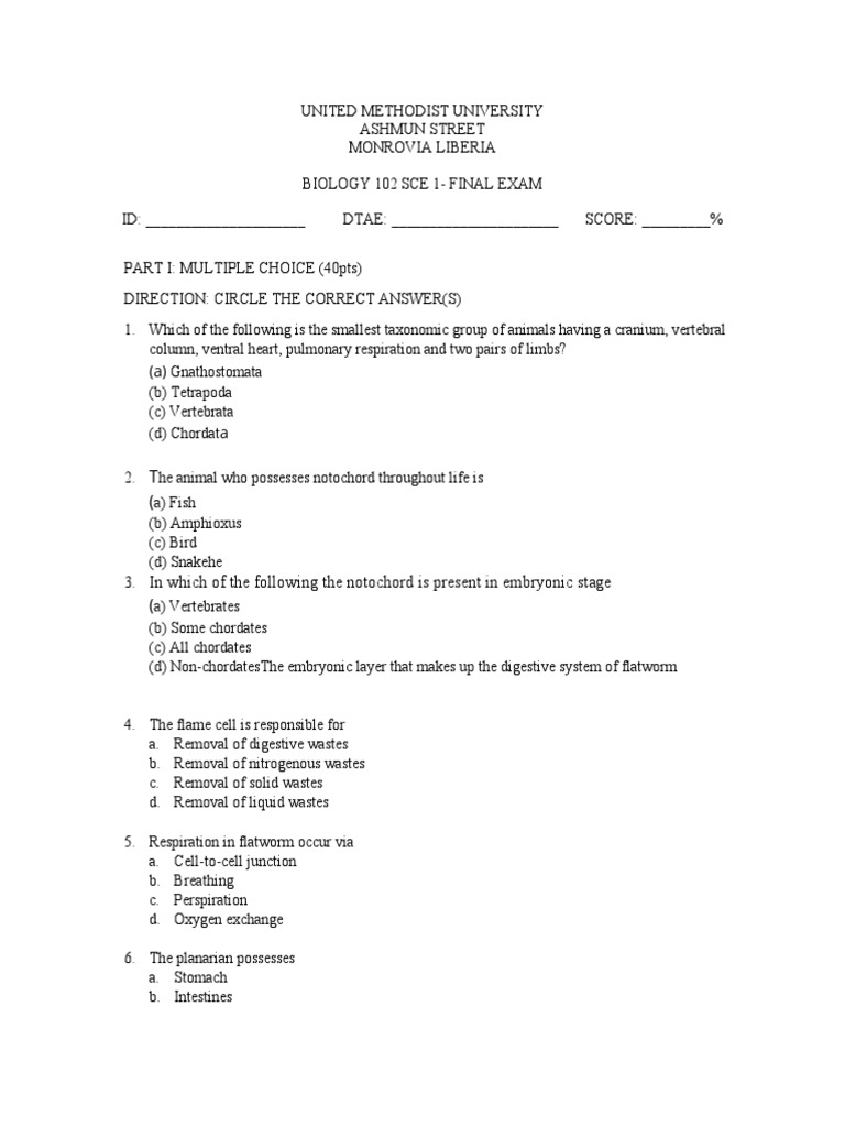 Biology 102 Final Exam Anatomy Physiology And Public Health Pdf