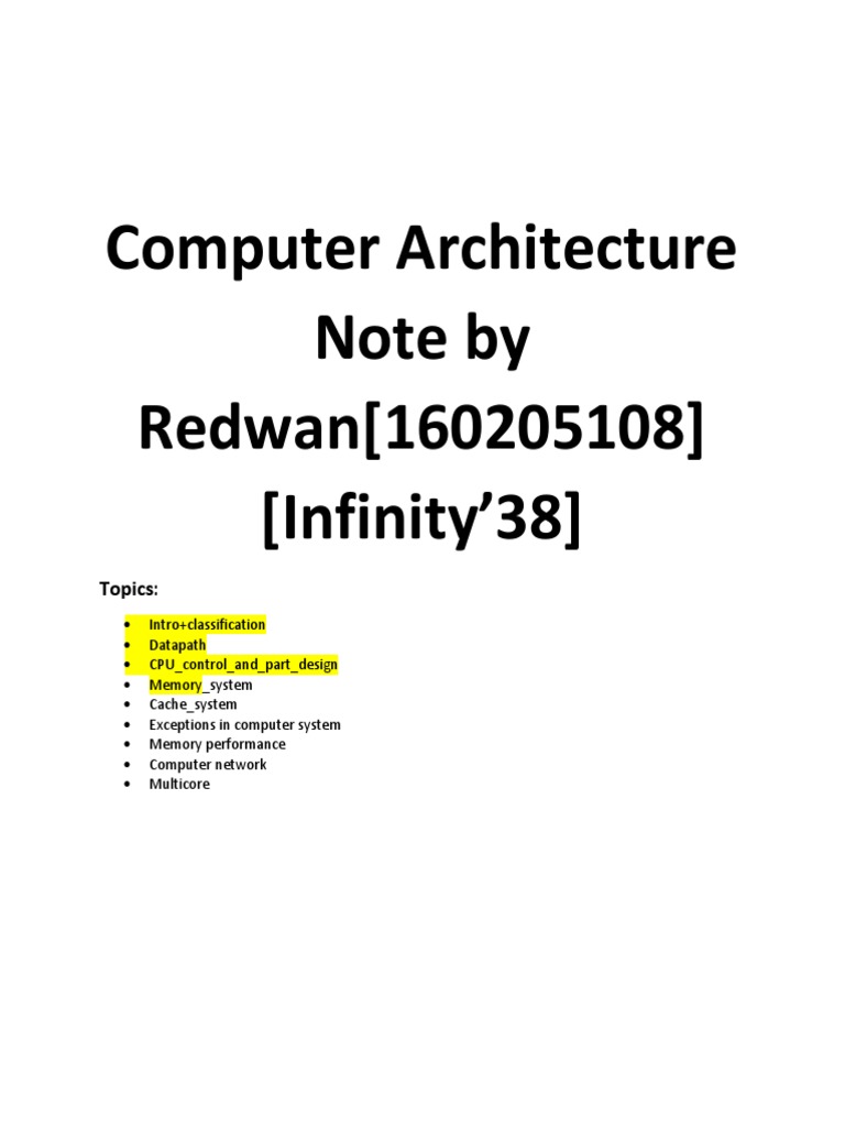 Computer Architecture Note by Redwan (UptoMemorySystem) | PDF | Central ...