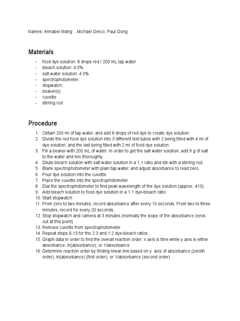 Lab Procedure PDF Absorbance Spectrophotometry