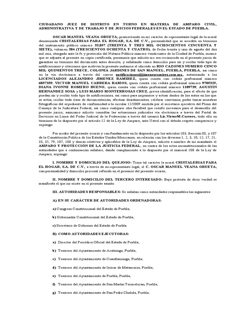 Amparo contra Leyes de Ingresos Puebla | PDF | Caso de ley | Derechos ...