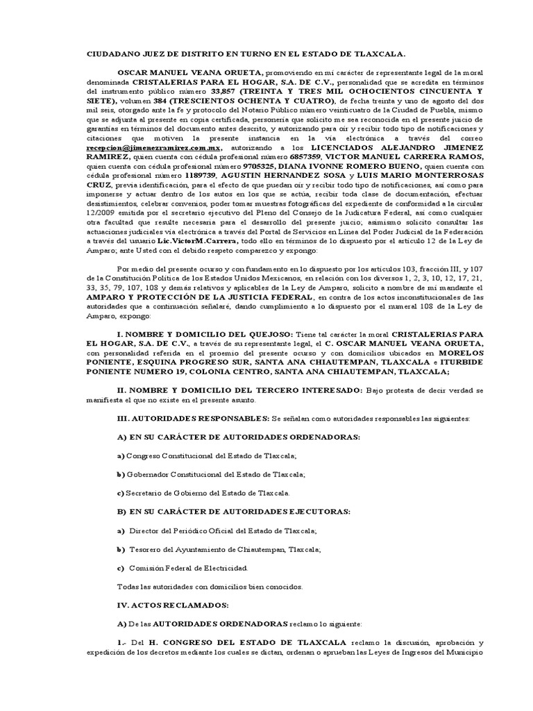 Amparo contra Leyes de Ingresos en Tlaxcala | PDF | Caso de ley ...