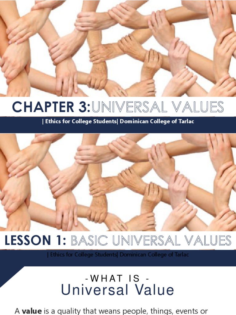 Chapter 3 Universal Values. Lesson 1 and 2 For Students PDF Morality Dignity