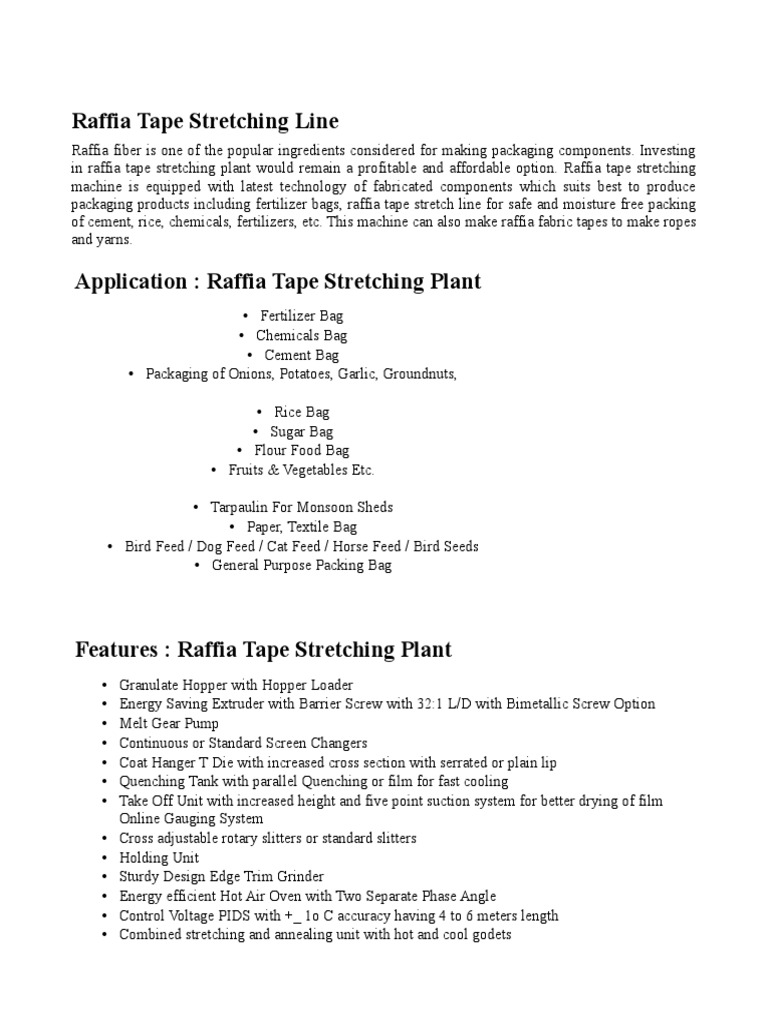 Raffia Tape Stretching Plant PDF Extrusion Power Inverter