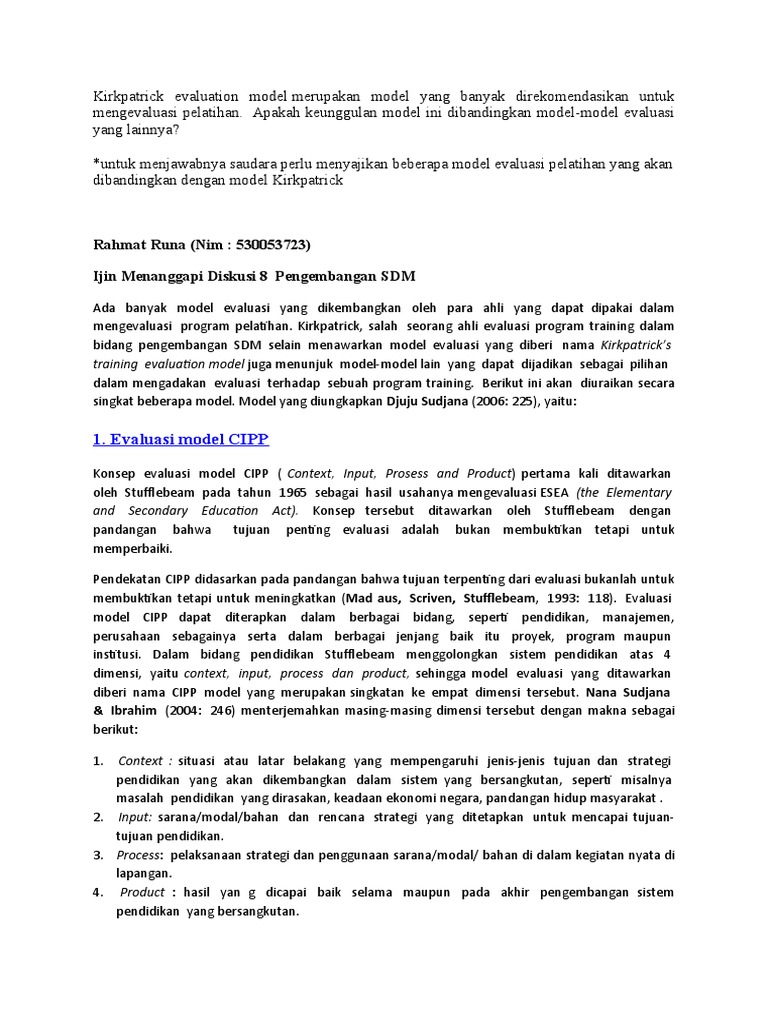 Keunggulan Model Evaluasi Kirkpatrick | PDF