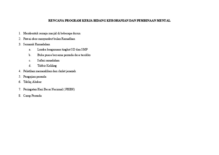 Rencana Kerja Bidang Kerohanian 2023 | PDF