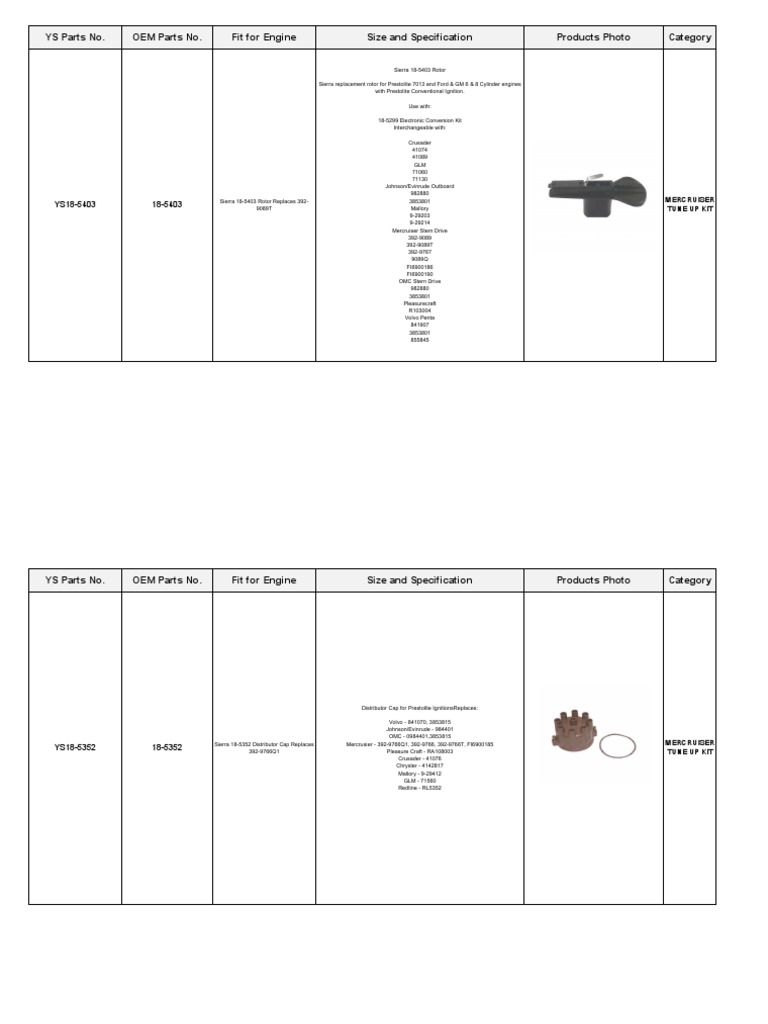 Mercruiser Tune Up Kit PDF Distributor Ignition System