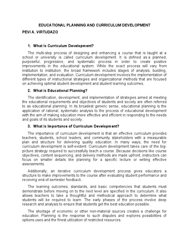 Curriculum Development in Education Planning | PDF | Curriculum | Teachers