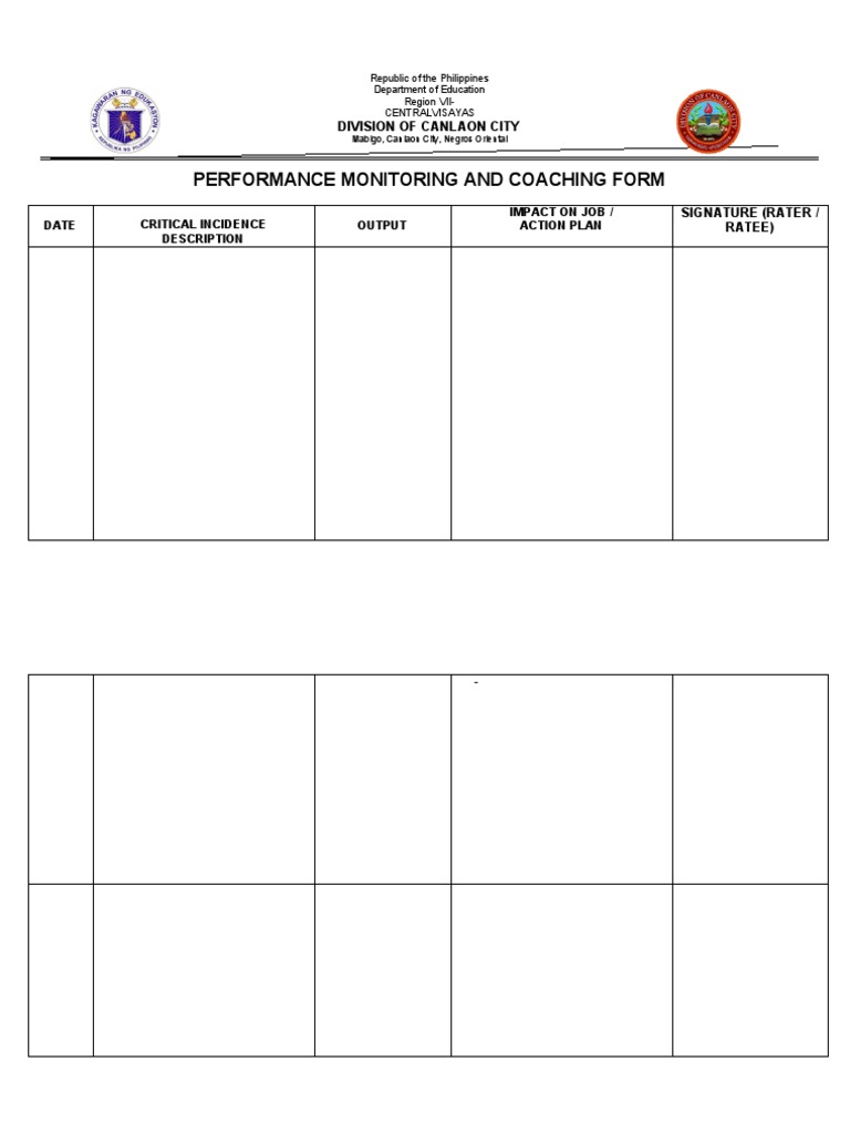 Performance Monitoring and Coaching Form | PDF