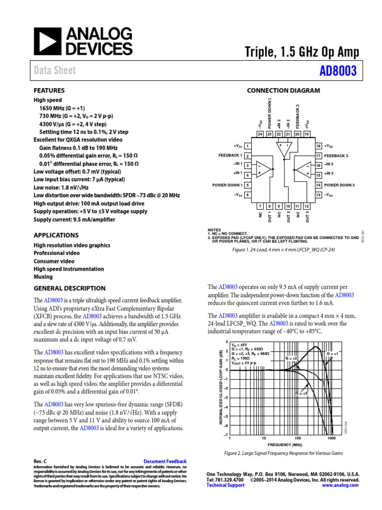 AD8003 | PDF | Amplifier | Power Supply