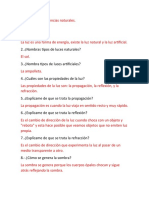 Cuestionario sobre propiedades de la luz