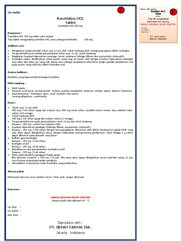 Dosis dan Aturan Pakai Ranitidine 150 mg | PDF