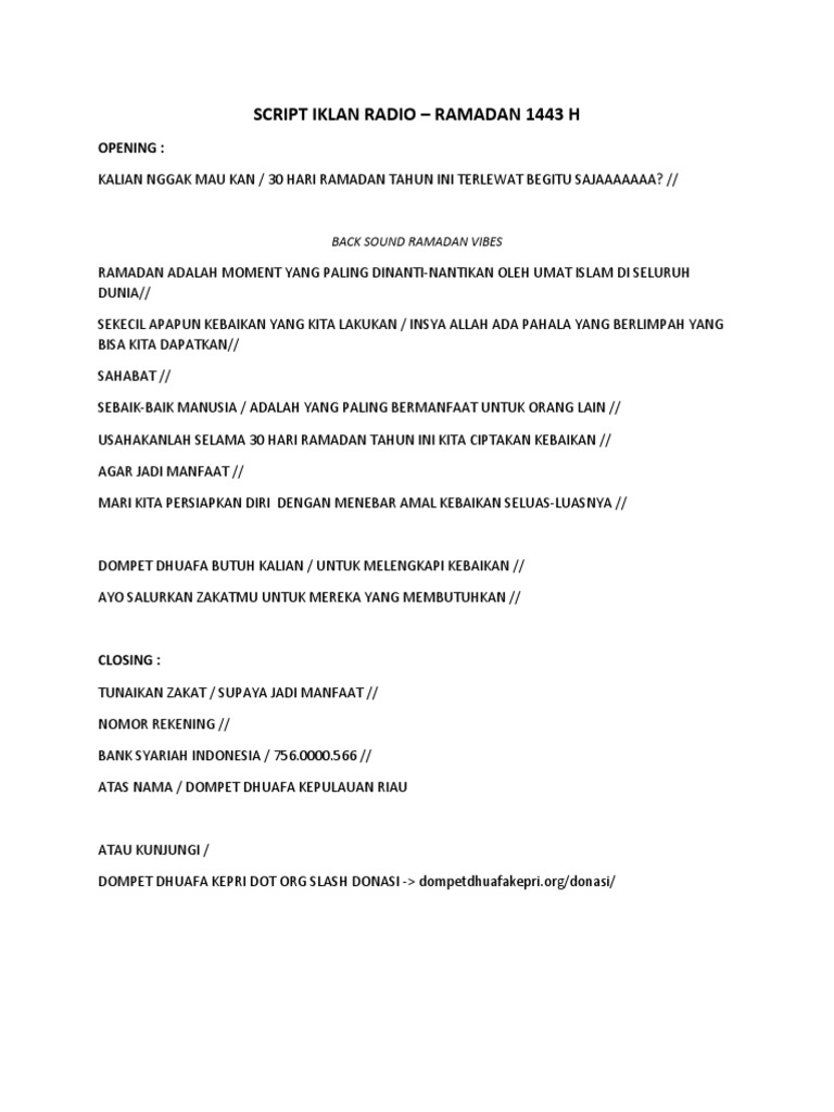 Script Radio #1 | PDF | Agama & Spiritualitas