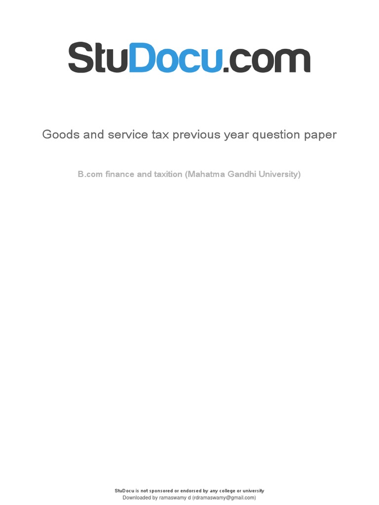 GST Question Paper PDF Taxes Government