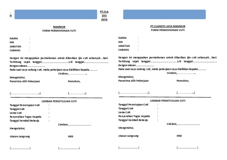 Formulir Cuti Karyawan PT Clandys Jaya Makmur | PDF