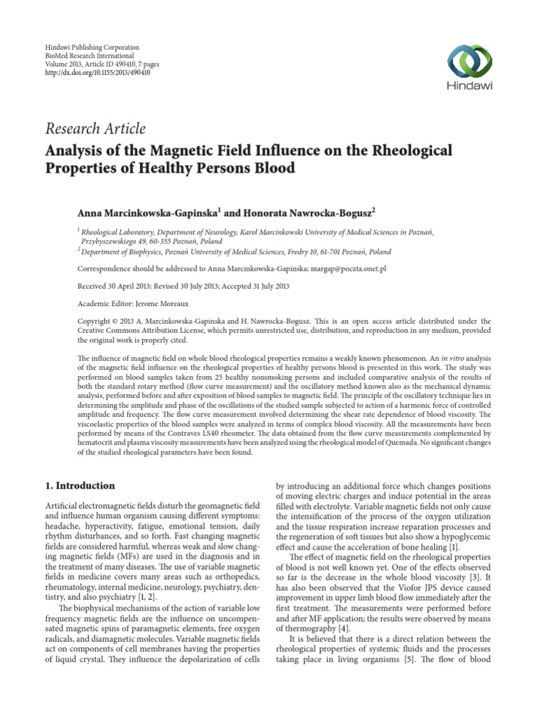 Magnetic Field Influence in The Persons Blood | PDF | Viscosity | Rheology
