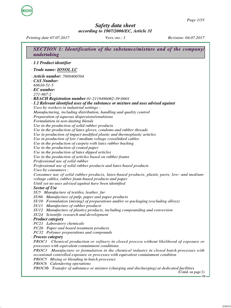 IONOL LC Safety Data Sheet Overview | PDF | Dangerous Goods | Combustion