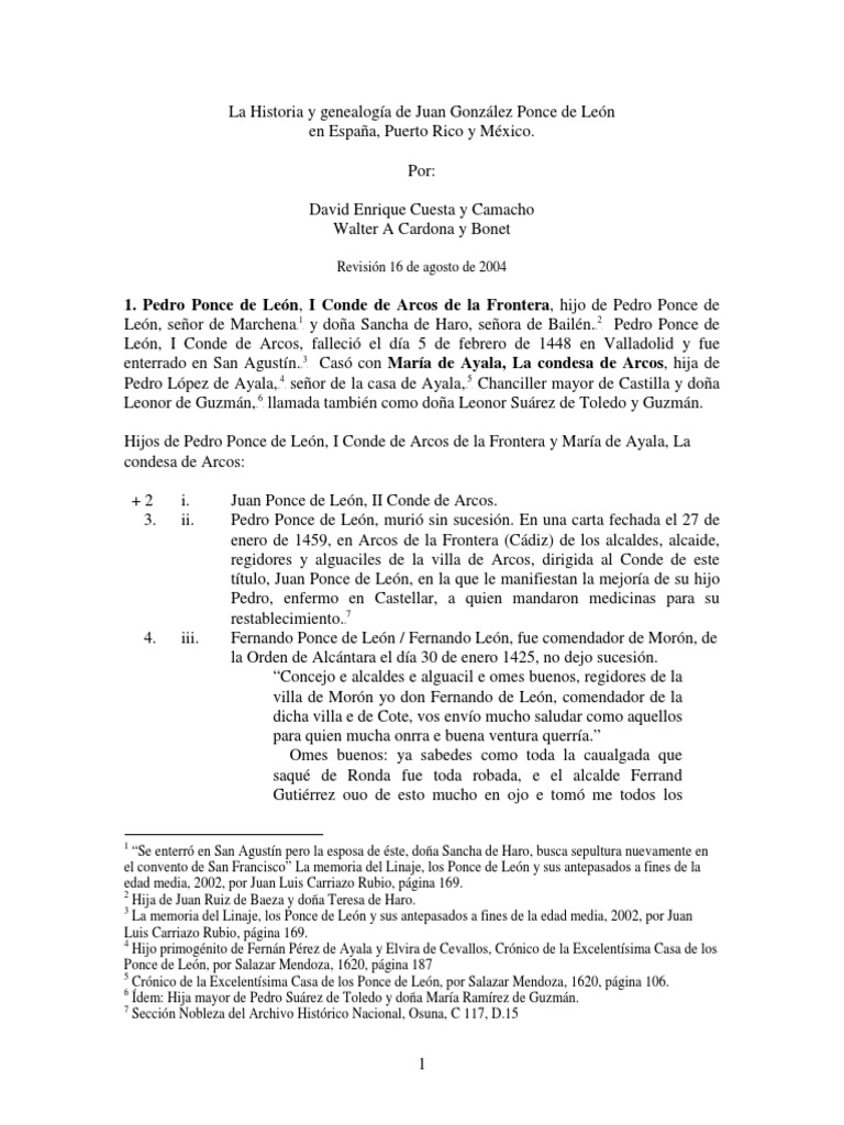La Genealogía de La Familia Ponce de León en España y Puerto Rico PDF