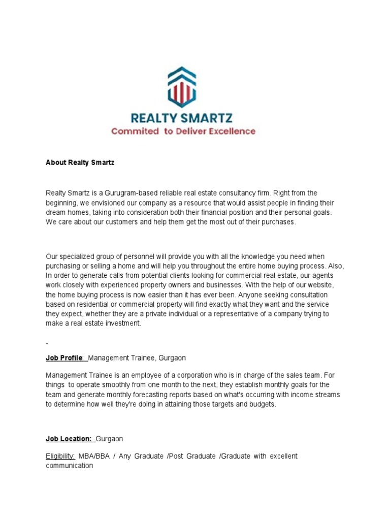 Management Trainee PDF Sales Real Property