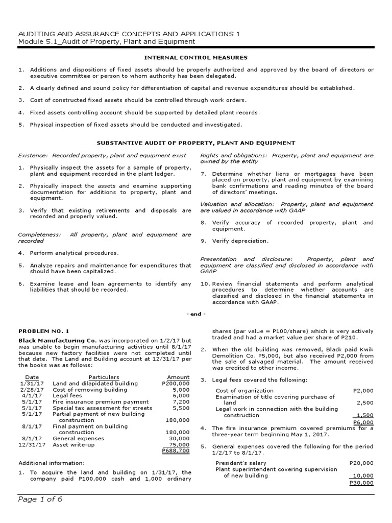 Module 5.1 Audit of Property, Plant and Equipment My Students' PDF Depreciation Debits