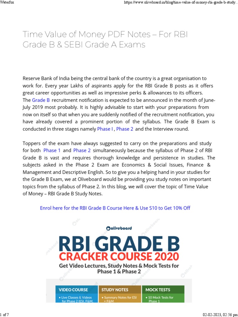 Time Value of Money Notes for RBI Exam | PDF | Present Value | Interest