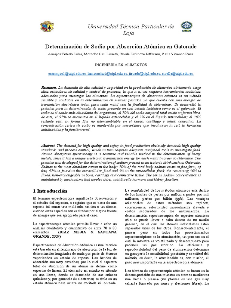 Determinación de sodio en Gatorade | PDF | Espectroscopia | Átomos