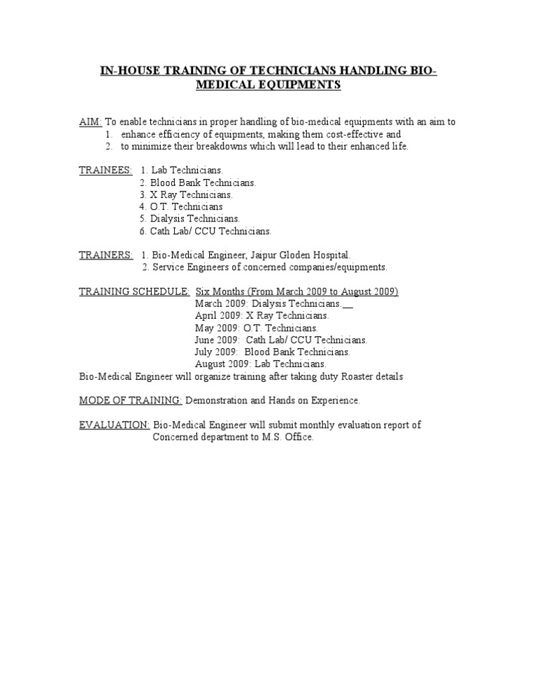 In-House Bio-Medical Equipment Training | PDF | Science & Mathematics ...