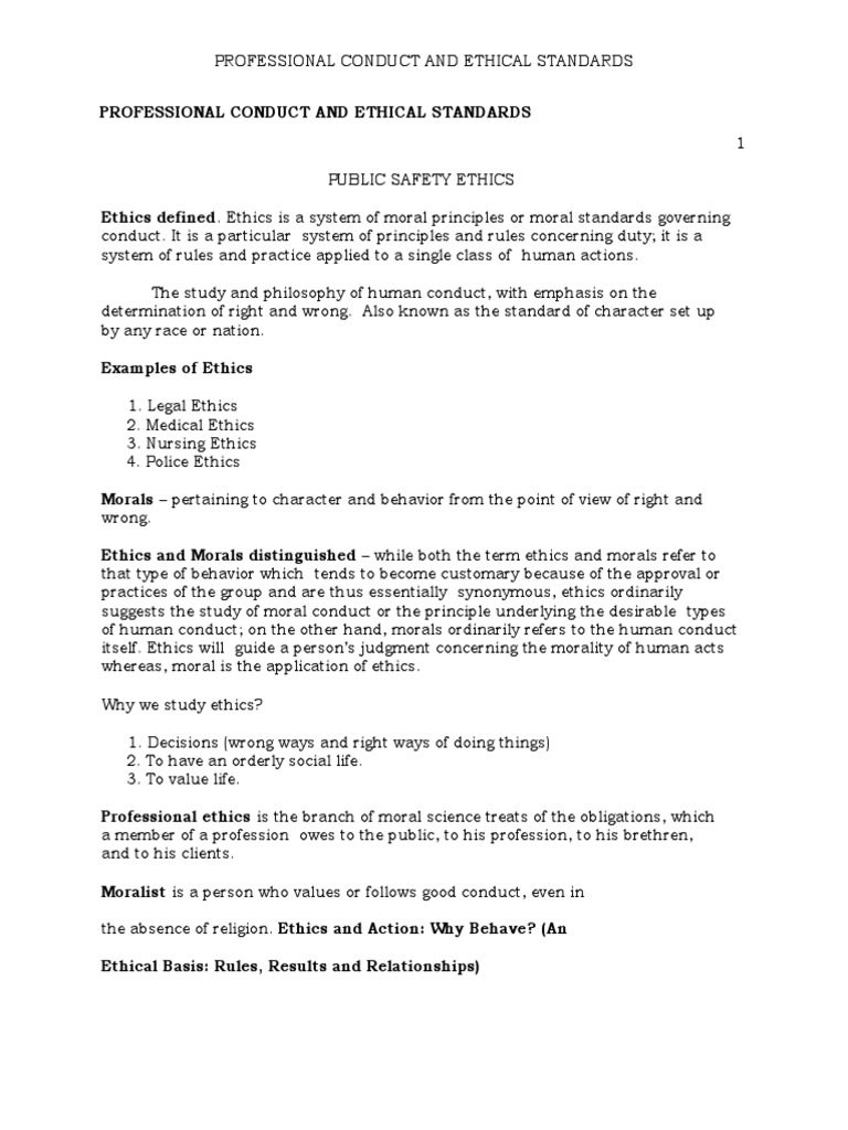 Professional Conduct And Ethical Standards Pdf Morality Police