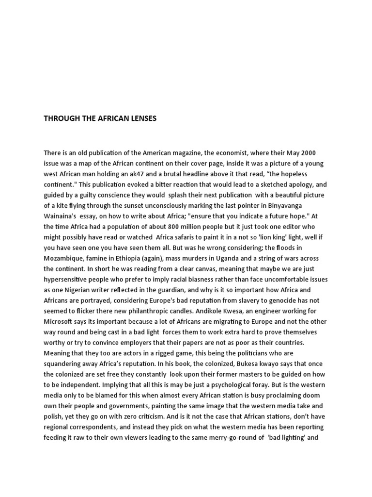 THROUGH THE AFRICAN LENSES Assignment PDF Africa