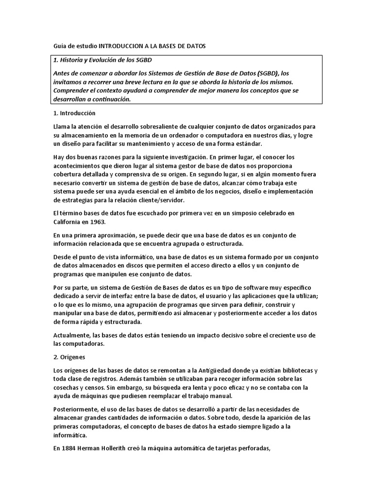 Guía de Estudio INTRODUCCION A LA BASES DE DATOS | Descargar gratis PDF ...