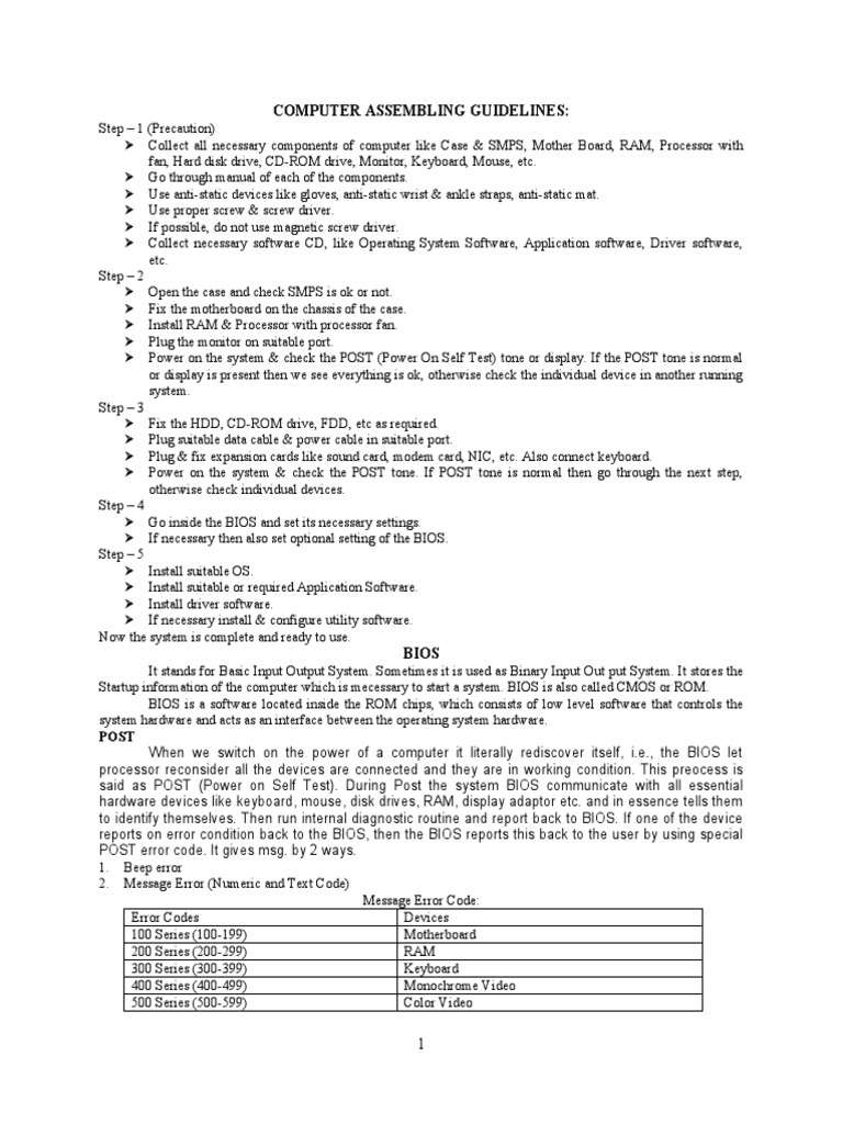 Assembling Guidelines-Notes | PDF | Bios | Booting