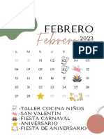 Calendario A4 Mes Febrero 2023 Orgánico Imprimible Blanco y Pastel