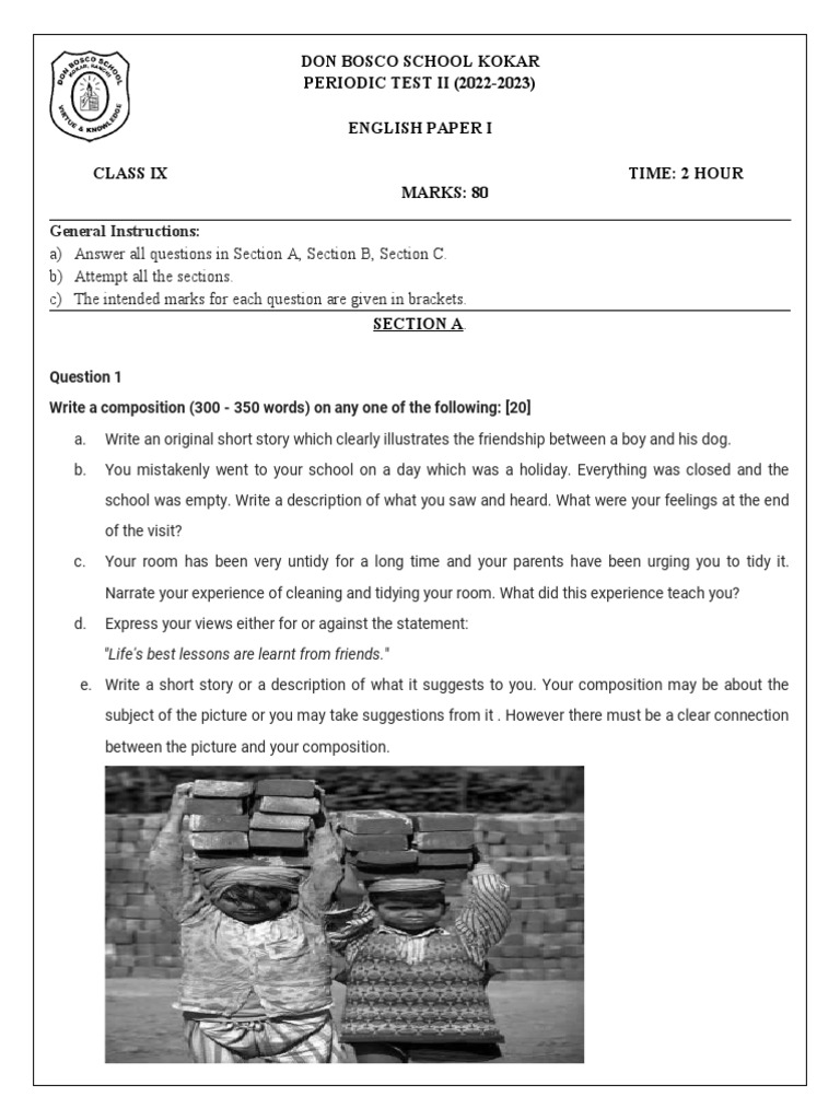 Question Paper Class 9 English I1 PDF