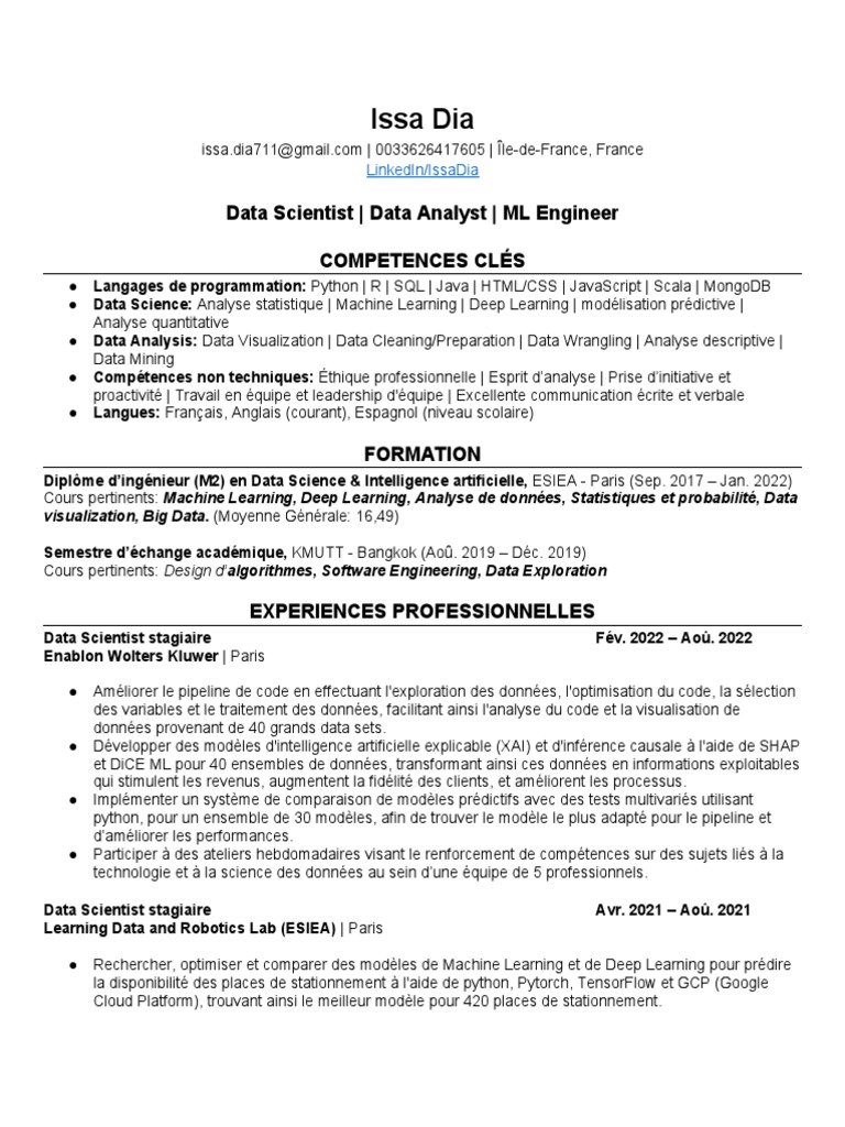 CV-en Francais | PDF | Science des données | Apprentissage automatique
