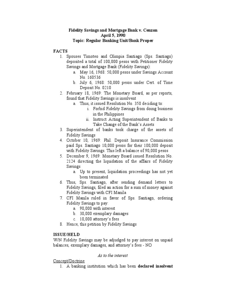 Fidelity Savings Insolvency Case Summary | PDF | Banks | Interest