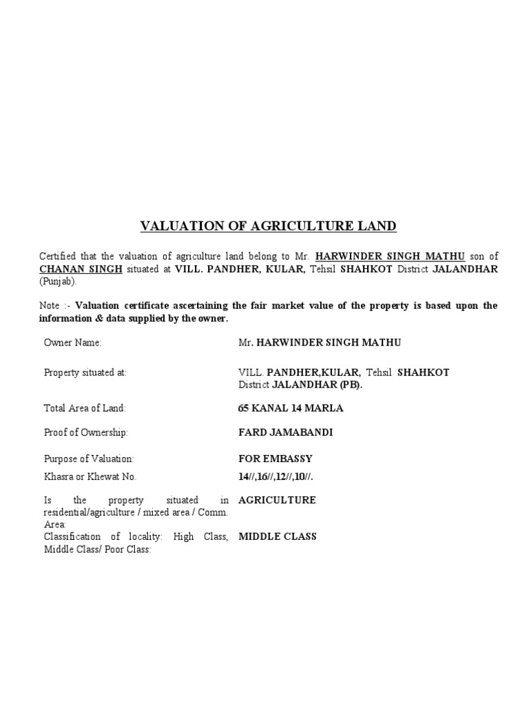 Land Valuation 20 KANAL 12 Marla NIRMAL SINGH PDF