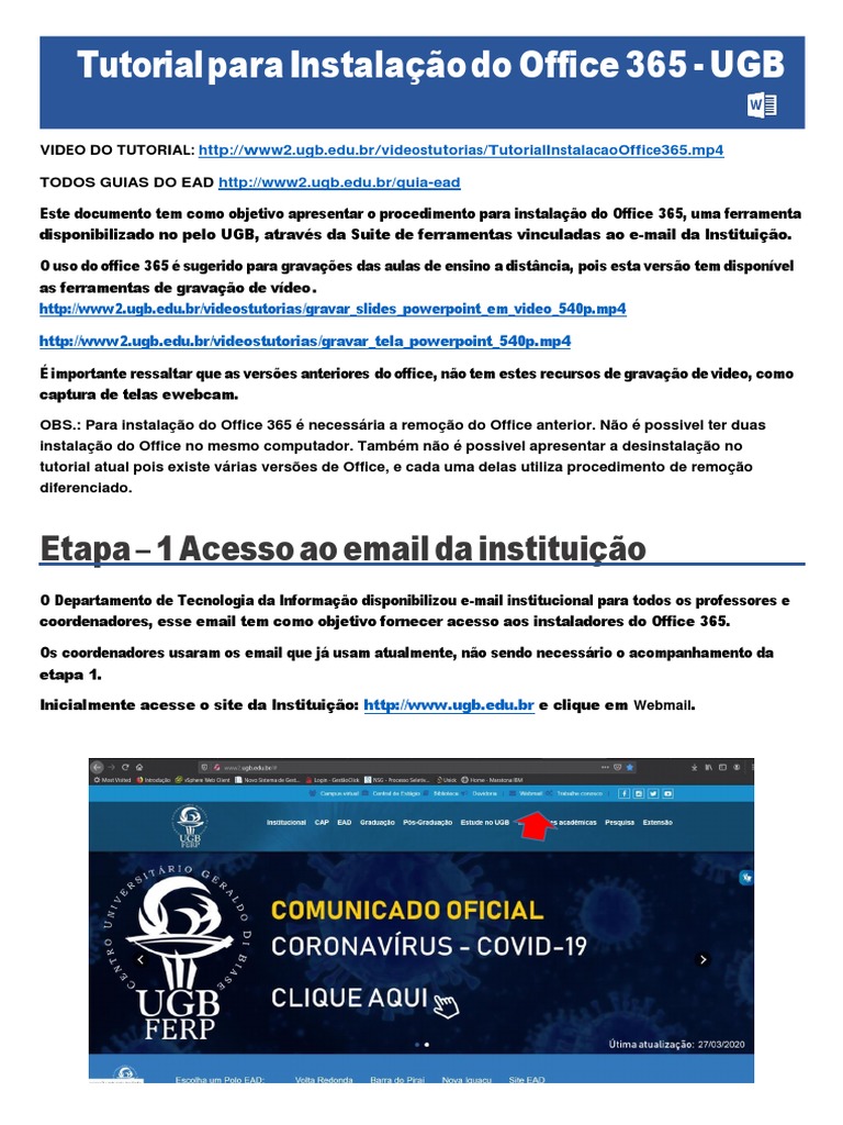 Tutorial Instalacao Office 365 | PDF | Educação à distância | Senha