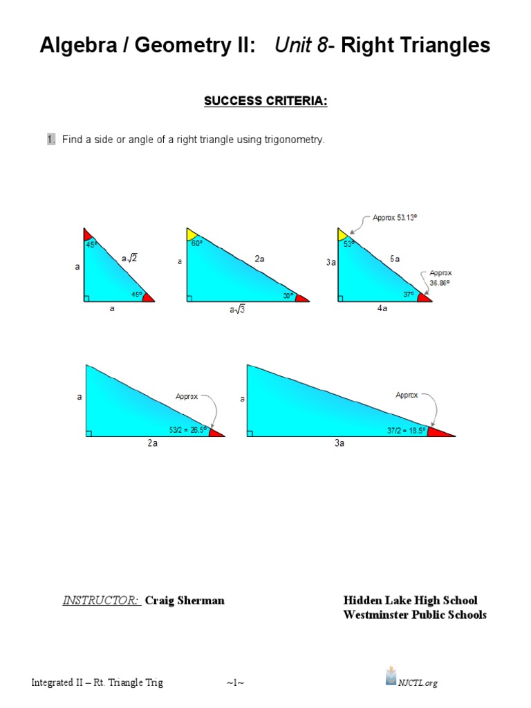 Right Triangles-Cw | PDF | Trigonometry | Trigonometric Functions