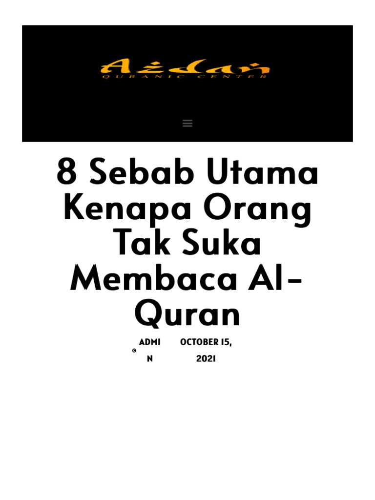 8 Sebab Utama Kenapa Orang Tak Suka Membaca Al-Quran - AZDAN Learning ...