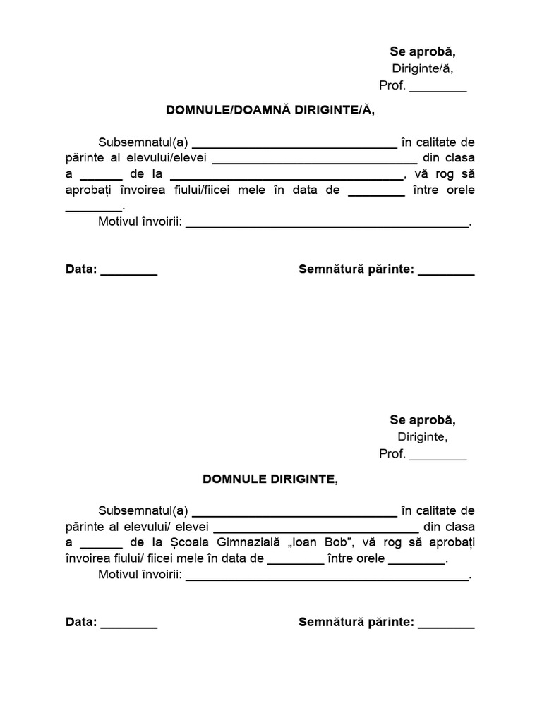Învoire Pentru o Zi | PDF
