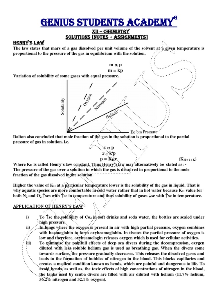Applications of Henry's Law Explained | PDF | Solubility | Applied And ...
