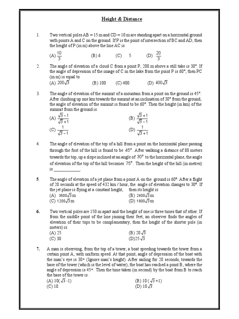 Geometry of angles and distances solving problems involving height