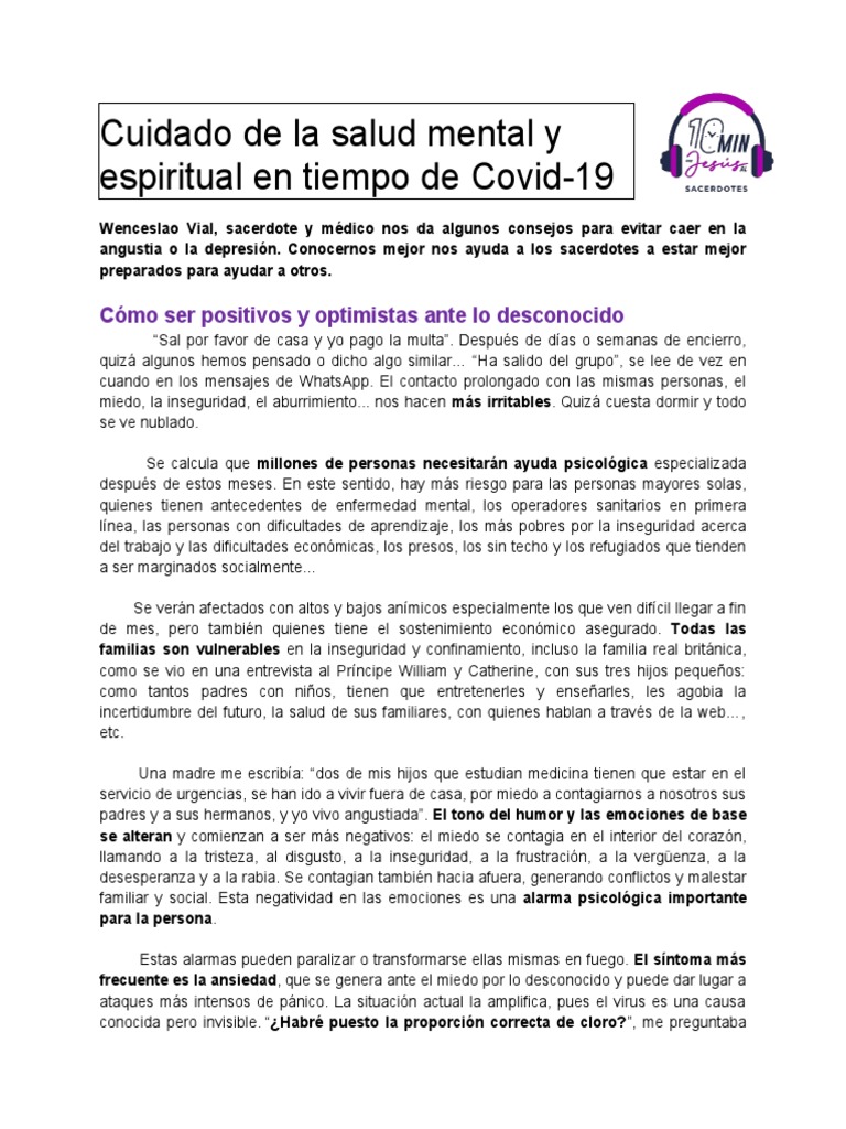 Cuidado de La Salud Mental y Espiritual | PDF | Ansiedad | Temor